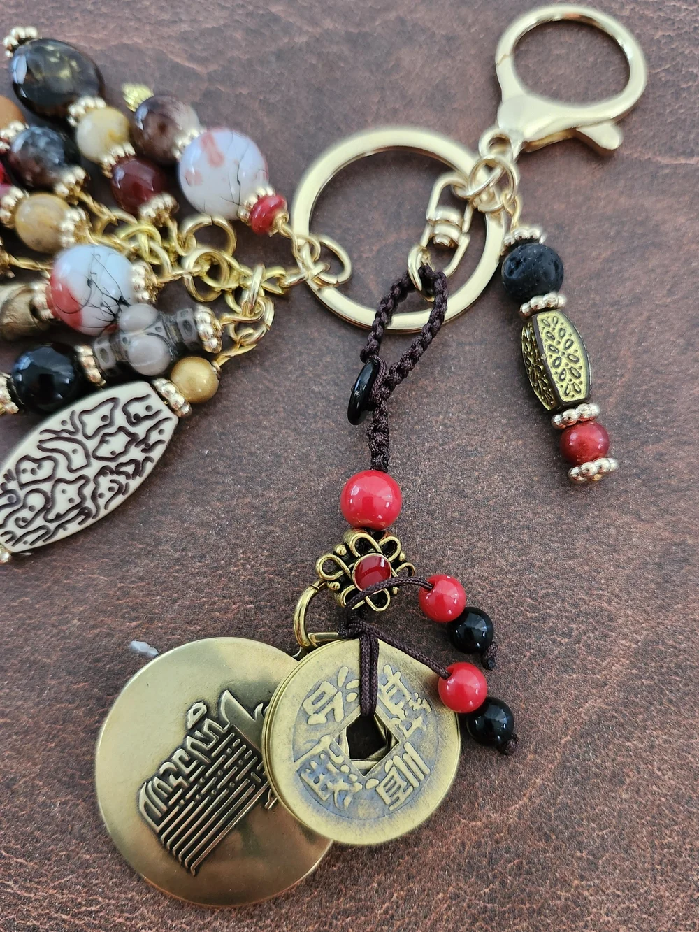 Chinese Feng Shui Purse Charm or Keychain Jasper Carnelian Handcrafted